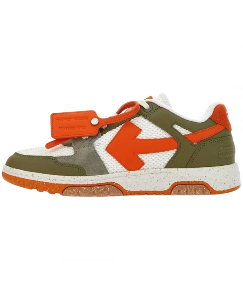 Off White Mens Out Of Office Slim Green Comb Leather Sneakers - Size UK 8